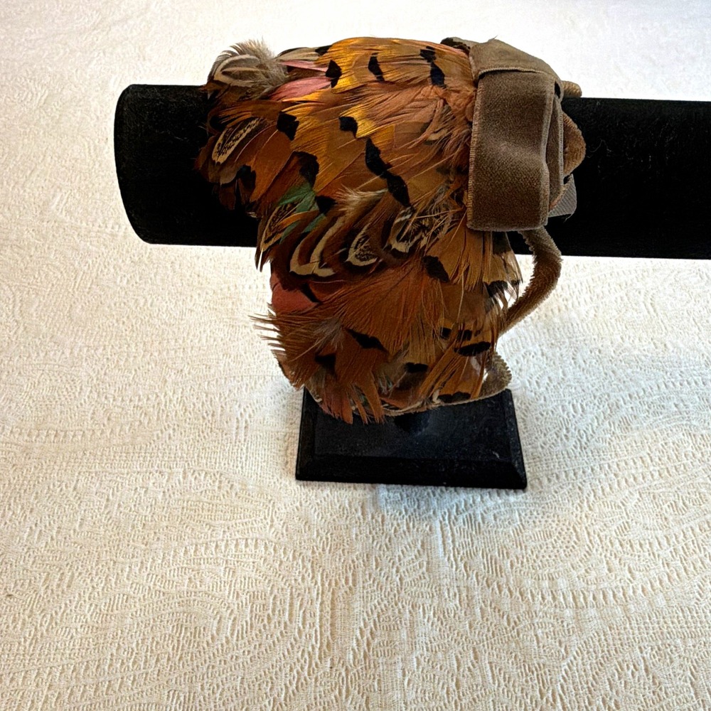 Women’s Brown Multicolor Feather Headband Suede Bow Animal Print One Size